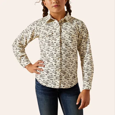 Ariat Girls' Cream Rodeo Time Print Western Shirt In Multi