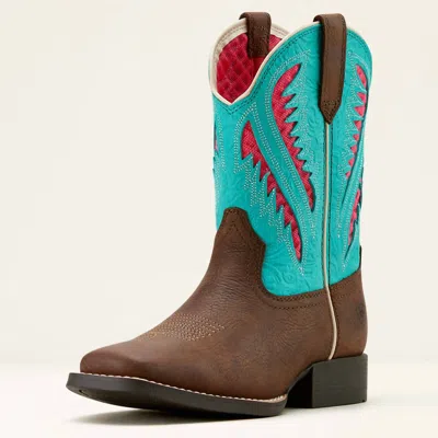 Ariat Kids' Girls Quickdraw Venttek Western Boots In Rich Clay / Turquoise Floral In Brown