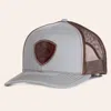 Ariat Gray & Brown Leather Shield Patch Curved Bill Cap In Gray