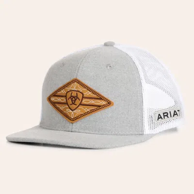 Ariat Gray & White Diamond Boot Patch Curved Bill Trucker Cap