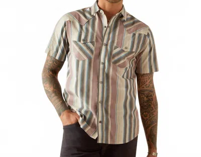 Ariat Hughie Retro Fit Stripe Button Down Shirt In Beige In Brown