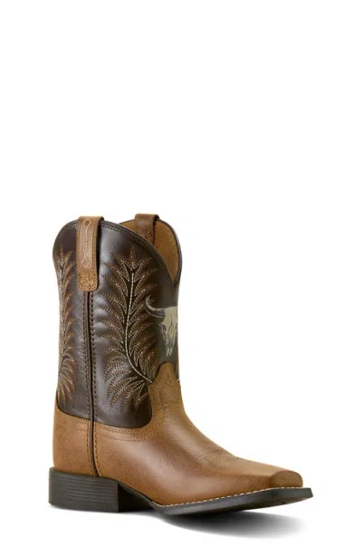 Ariat Kids' Stampede Wide Square Toe Western Boot In Brown