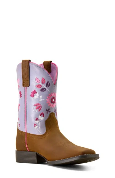 Ariat Kids' Wild Bloom Wide Square Toe Western Boot In Brown