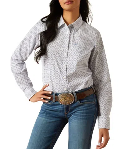 Ariat Kirby Stretch Long Sleeve Shirt In Ocean Geo / Gold In Gray