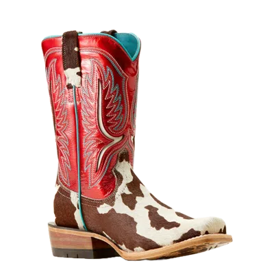 Pre-owned Ariat Ladies Futurity Colt Cowtown Hair On Red Square Toe Boots 10051020