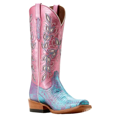 Pre-owned Ariat Ladies Futurity Silk Turquoise Shimmer Lizard Western Boot 10053599