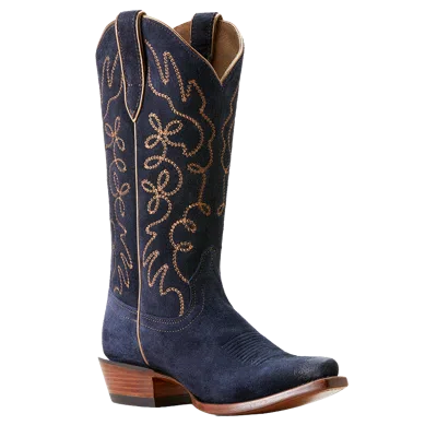 Pre-owned Ariat Ladies Jukebox Polo Blue Suede Western Boot 10053793