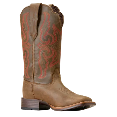 Pre-owned Ariat Ladies Primera Stretchfit Waterproof Pebble Brown Western Boots 10046960