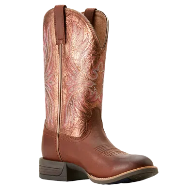 Pre-owned Ariat Ladies Ranahan Embroidered Sienna Saddle Brown Western Boot 10053601