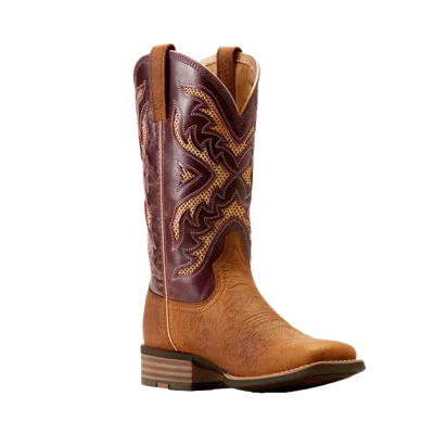 Pre-owned Ariat Ladies San Angelo Venttek 360 Tooled Toasted Almond Western Boots 10051023 In Brown
