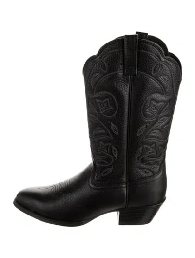 Pre-owned Ariat Leather Embroidered Accent Western Boots In Black