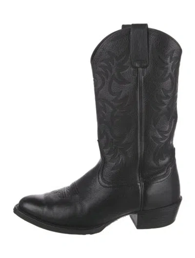 Pre-owned Ariat Leather Embroidered Accent Western Boots In Black