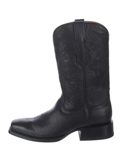 Pre-owned Ariat Leather Embroidered Accent Western Boots In Black