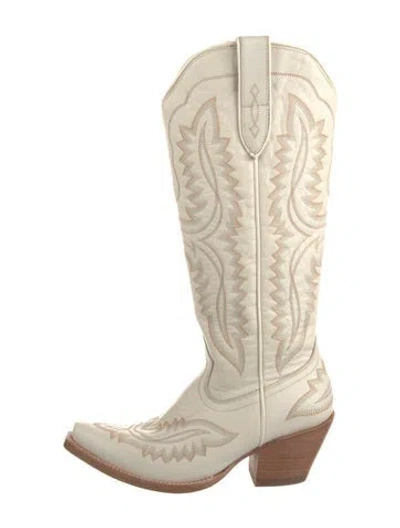 Pre-owned Ariat Leather Embroidered Accent Western Boots In Neutrals