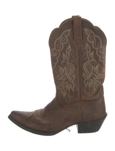 Pre-owned Ariat Leather Patterned Western Boots In Brown