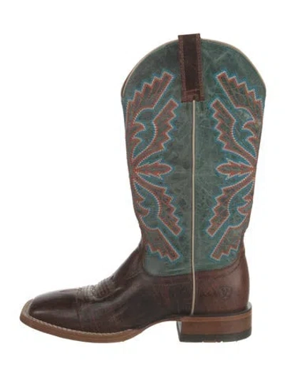 Pre-owned Ariat Leather Patterned Western Boots In Green
