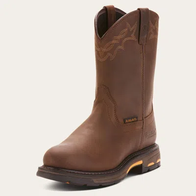 Pre-owned Ariat Men's 10001198 Workhog Waterproof Work Boots Soft Toe In Brown