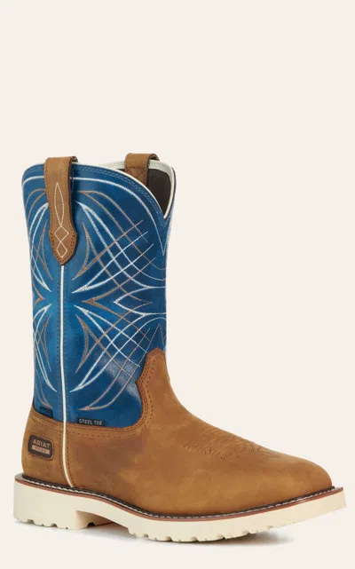 Ariat Men's Activator Brown And Blue Waterproof Wide Square Steel Toe Work Boots