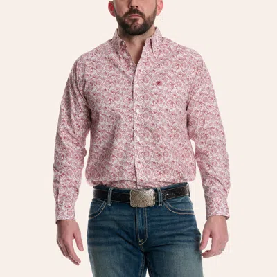 Ariat Men's Addison White & Red Paisley Print Long Sleeve Shirt In Multi