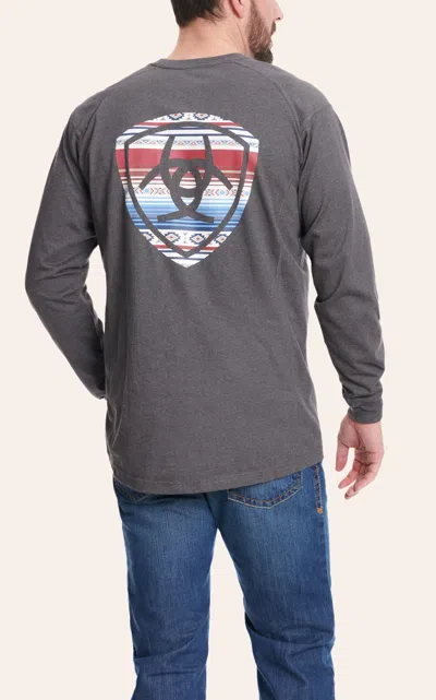 Ariat Men's Air Crew Charcoal & Aztec Logo Shield Gray Fr Work Shirt