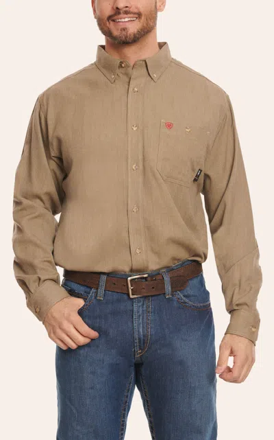 Ariat Men's Air Inherent Khaki Heather Sand Cat 2 Fr Work Shirt In Brown