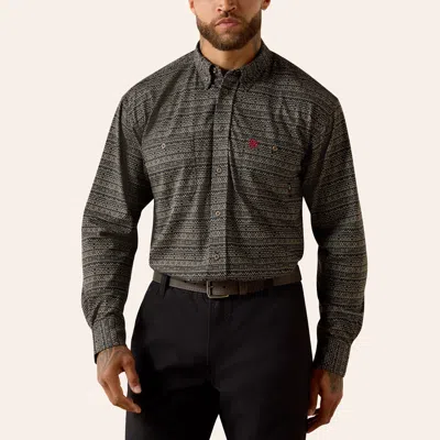 Ariat Men's Airified Black & Natural Geo Print Fr Long Sleeve Shirt In Gray