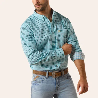 Ariat Men's Andy Blue Geo Print Wrinkle Free Long Sleeve Button Down Shirt