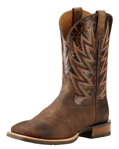 Pre-owned Ariat Men's  Challenger Square Toe Western Boots 10018695 In Brown
