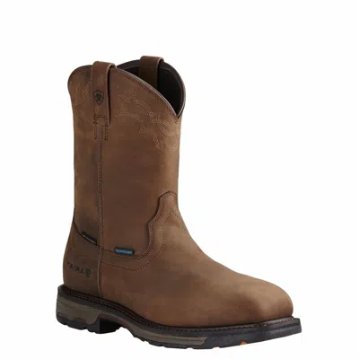 Pre-owned Ariat Men's  Square Toe Waterproof, Comp Toe Workhog Work Boot 10020092 In Brown