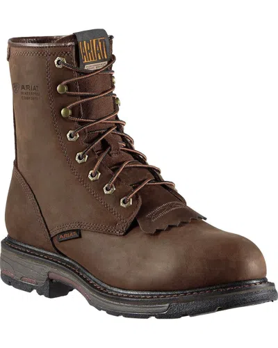 Pre-owned Ariat Men's  Workhog 8" Lace Up Comp Toe Work Boots H20 10011943 In Brown