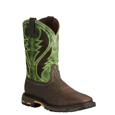 Pre-owned Ariat Men's  Workhog Venttek Work Boot 10020083 In Brown, Green