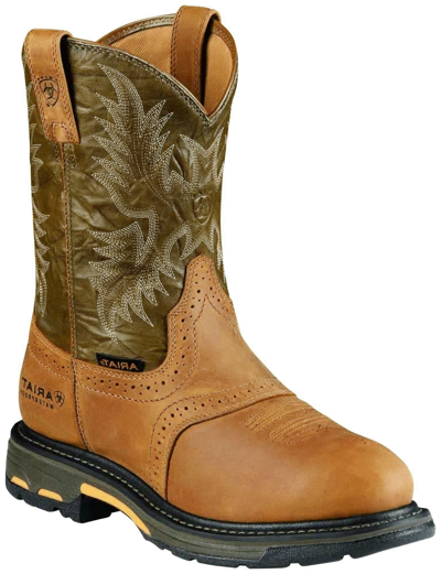 Pre-owned Ariat Men's  Workhog Waterproof Pull On Western Work Boots 10008633 In Brown