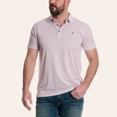 Ariat Men's Baker White & Red Geo Print Fitted Polo Shirt