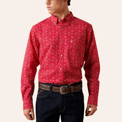 Ariat Men's Barth Red Paisley Geo Print Fitted Long Sleeve Shirt