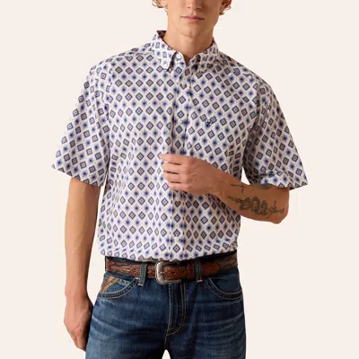 Ariat Men's Baxter White & Blue Aztec Geo Print Shirt In Multi