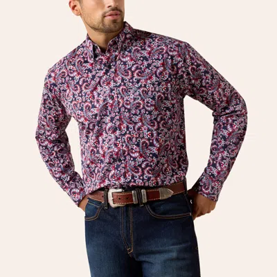 Ariat Men's Bennie Black & Red Paisley Print Fitted Long Sleeve Shirt In Multi