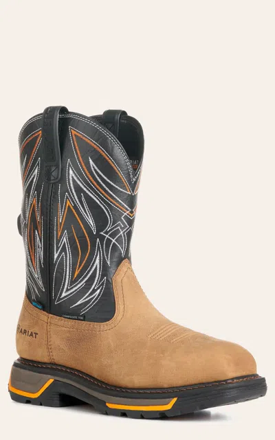 Ariat Men's Big Rig Natural Tan And Black Boa Wide Composite Square Toe Work Boot In Brown