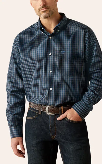 Ariat Men's Black & Blue Plaid Print Wrinkle Free Western Shirt