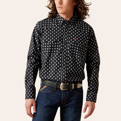 Ariat Men's Black & Gray Geo Aztec Print Pearl Snap Western Shirt