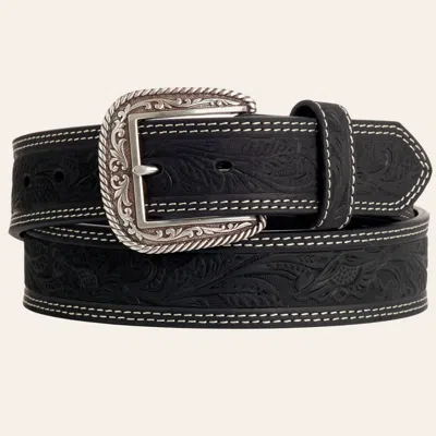 Ariat Men's Black Embossed Floral Tooled Double Stitched Leather Belt