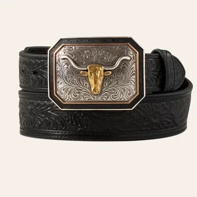 Ariat Men's Black Leather Floral & Longhorn Belt
