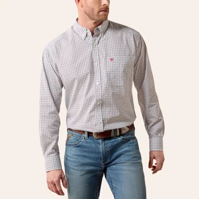Ariat Men's Britton White & Black Geo Print Fitted Long Sleeve Shirt In Gray