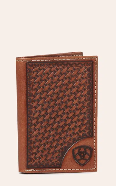 Ariat Men's Brown Basketweave Leather Tri-fold Wallet