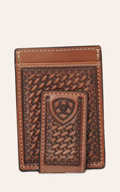 Ariat Men's Brown Basketweave Money Clip Wallet