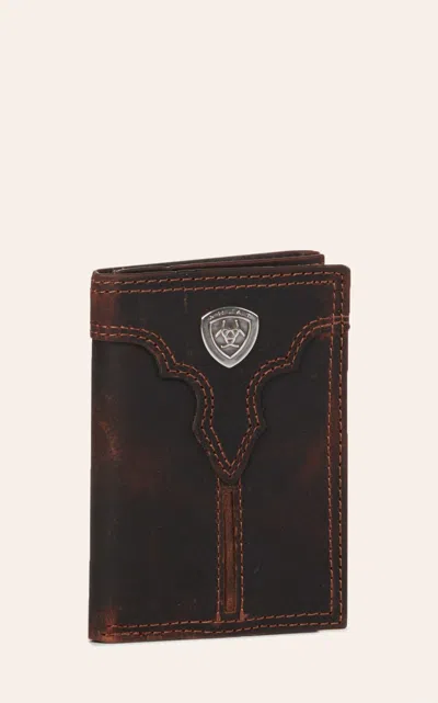 Ariat Men's Brown Center Seam Leather Tri-fold Wallet