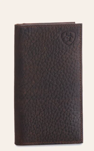 Ariat Men's Brown Embossed Shield Logo Checkbook / Rodeo Wallet