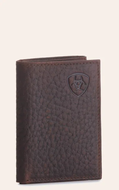 Ariat Men's Brown Embossed Shield Logo Trifold Wallet