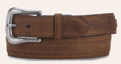 Ariat Men's Brown Leather Tooled Edge With Etched Buckle Western Belt