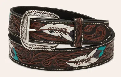 Ariat Men's Brown With Feather Tooling Western Belt