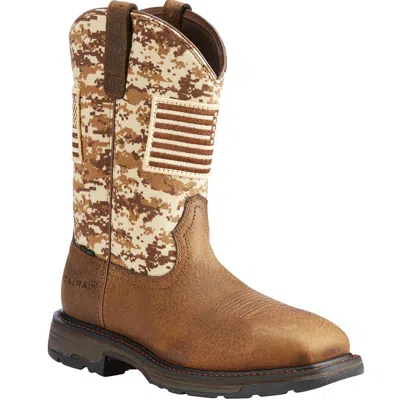 Pre-owned Ariat Men's Brown Workhog Patriot Square Steel Toe Work Boots 10022968